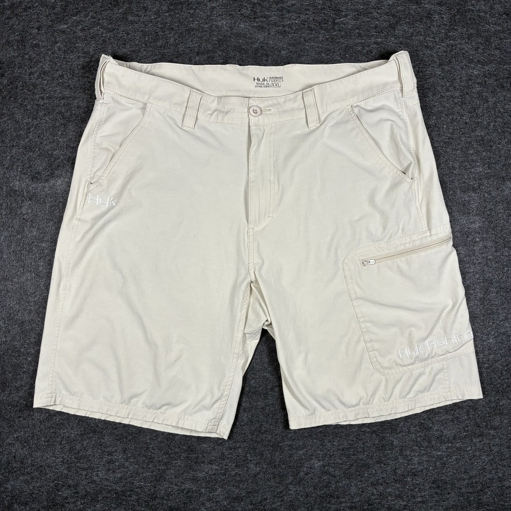 Huk Next Level Fishing Shorts Mens XXL Cream Khaki Performance Cargo Flaws